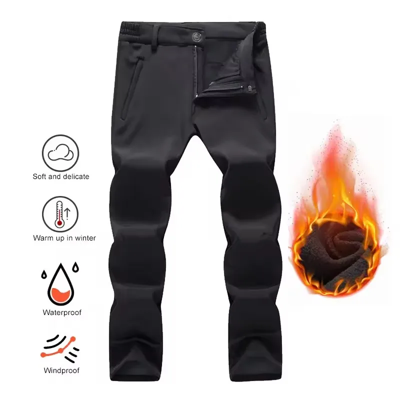 Dicke warme Fleece-Wanderhose für Herren, Winter, wasserdicht, winddicht, Outdoor, Softshell-Regenhose, Trekking, Camping, Skihose