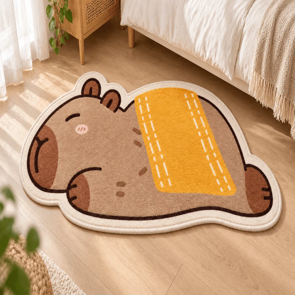 Sleeping Capybara Irregular Floor Mat Soft Short Plush Non Slip Area Rug For Bedroom Living Room Entryway Home Decor Cute Gift