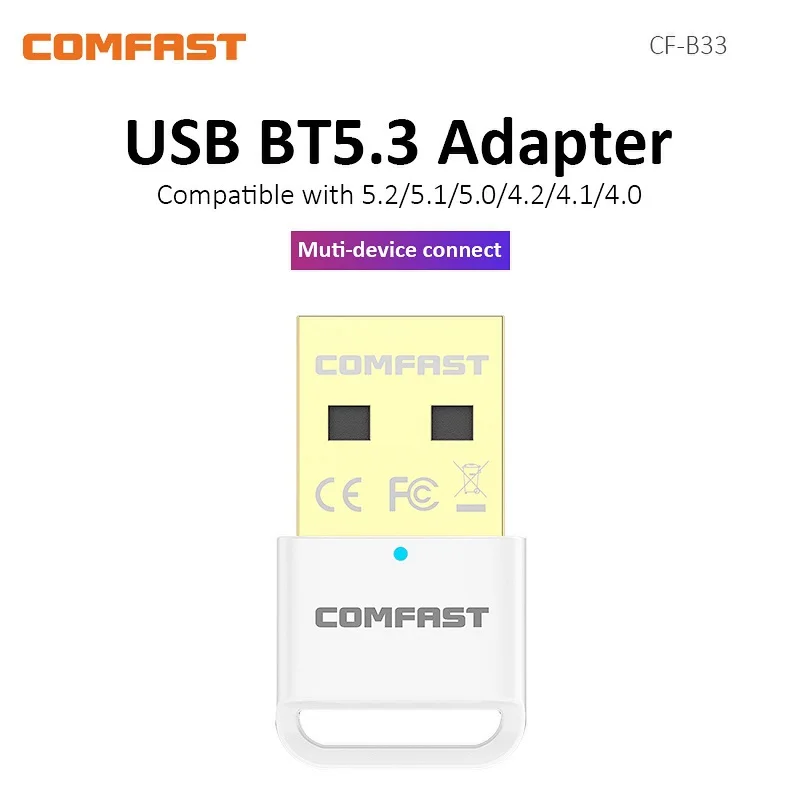 

USB BT 5.3 Adapter Free Drive Bluetooth Dongle For BT devices Music Data Transfer Receiver For Desktop/Laptop BT5.2/5.1/5.0/4.2