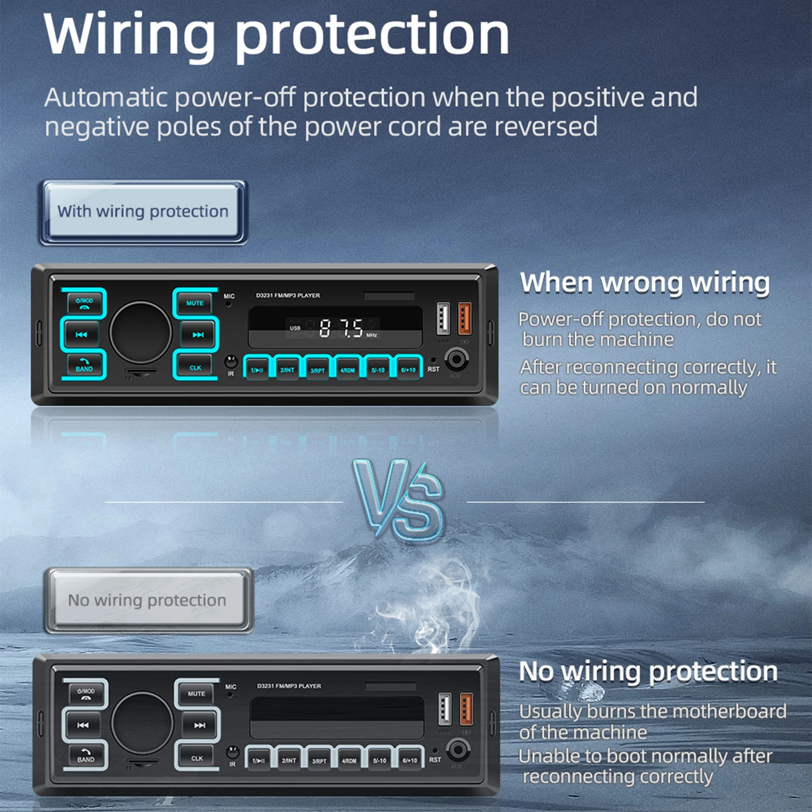Podofo 1 Din مشغل MP3 للسيارة راديو رقمي TF USB AUX مدخل USB شحن سريع بدون استخدام اليدين مشغل موسيقى ستيريو للسيارة #5