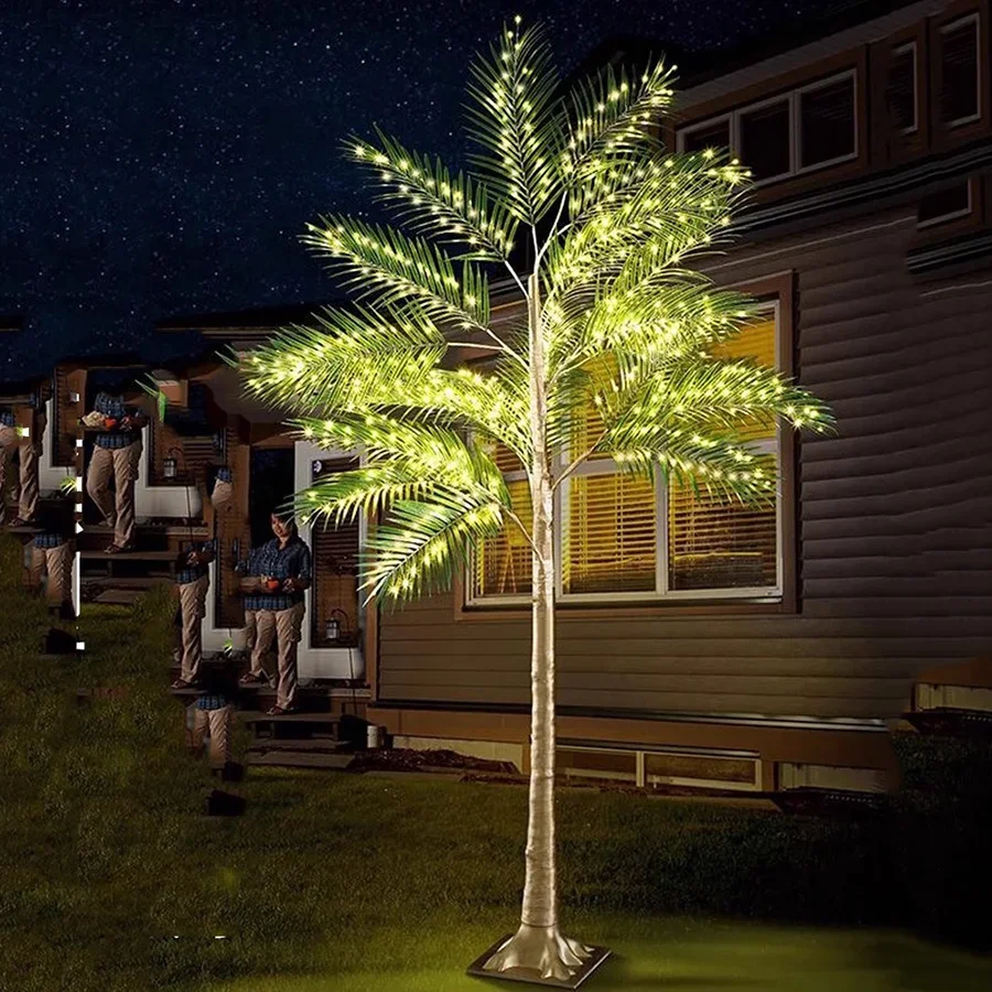 2.1M 650 LED Lighted Artificial Palm Tree Light Outdoor Lighted Up Christmas Palm Tree Fake Trees for Patio Pool Party Decor