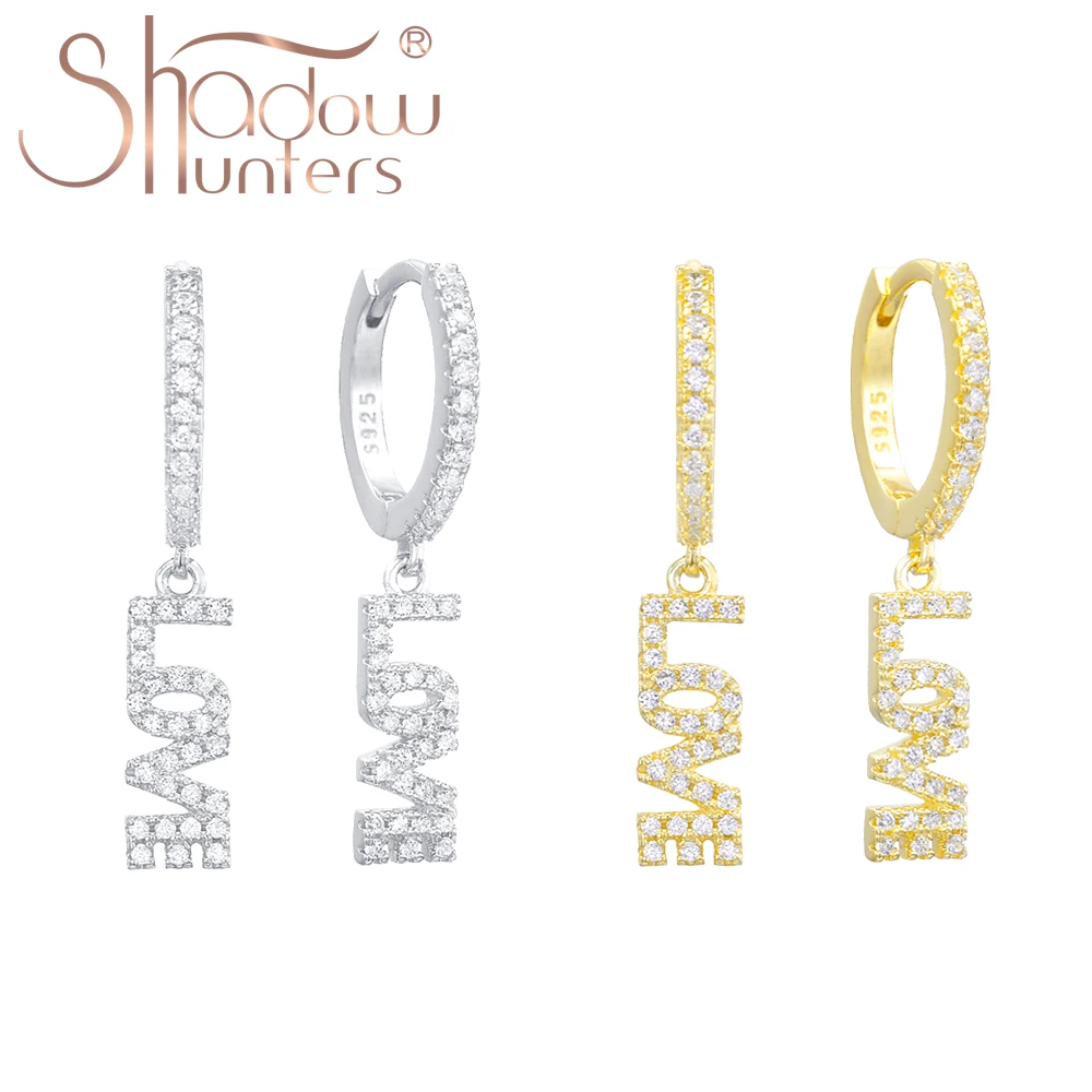 

SHADOWHUNTERS Sterling Silver 925 Letter Drop Earrings For Women Unique Cute Letter Hope/Love Dangle Drop Earrings Full Zircon