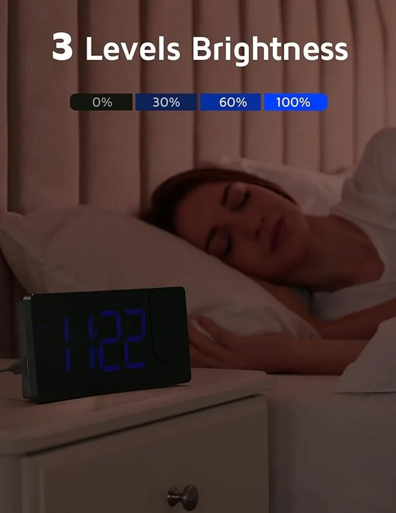 Alarm Clock Green Projection Alarm Clock Built-In Projector Crisp Clear Image 3 Brightness Levels