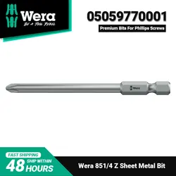 WERA 05059770001 Series 4 851/4 Z Sheet Metal Bit Phillips PH 2 x 70mm Blade 1/4