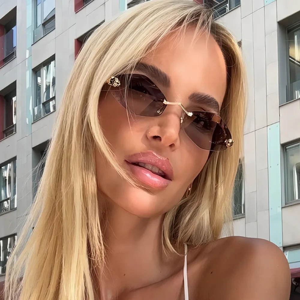 

Fashion Rimless Sunglasses for Women Retro Design Metal Small Diamond Frame Vintage Rhombus Rimless UV400 Shades Men Glasses선글라스