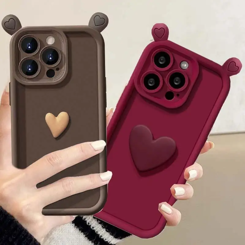Cute INS 3D Love Heart Ear Silicone Case for OPPO A52 A72 A92 A53 A33 A31 2020 A8 A72 Reno 4Z Shockproof Candy Color Back Cover
