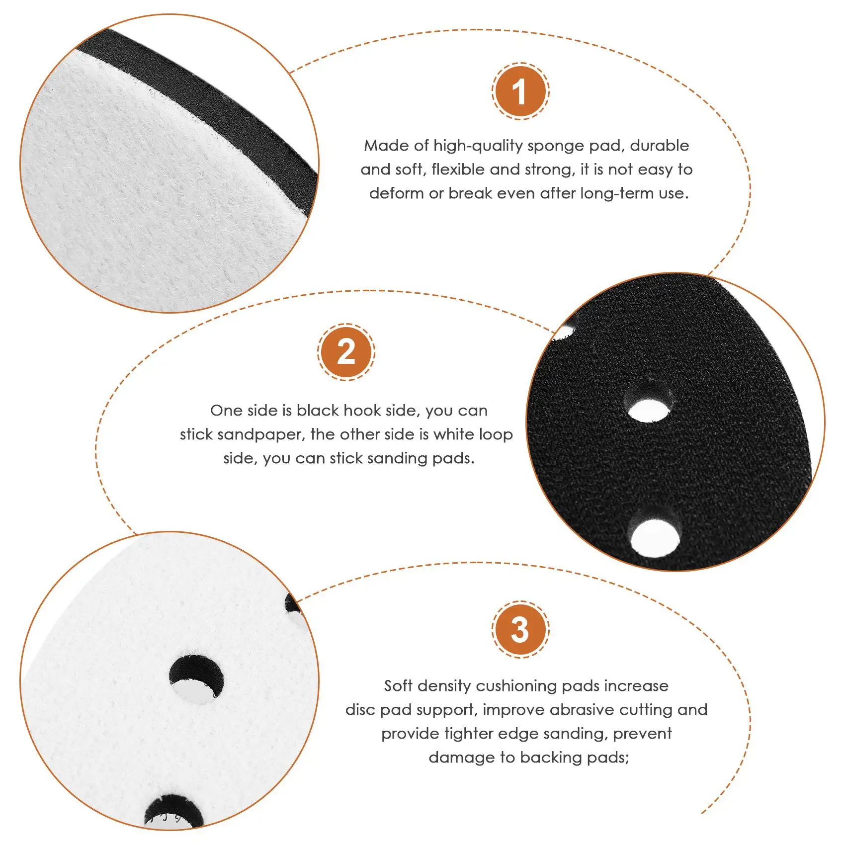 

A20F-10 Pieces 5In Soft Density Foam Interface Pad Hook And Loop Foam Sanding Pads 125Mm Sponge Cushion Buffering Backing Pad