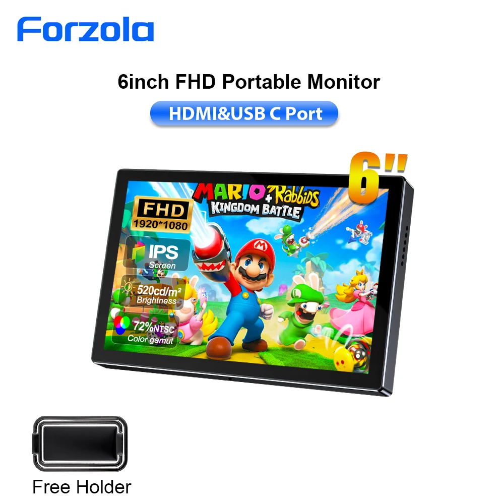 FORZOLA 6 Inch Portable Monitor FHD 1920x1080 Mini Secondary Screen IPS Gaming Display HDMI USB C for Laptop MAC PC Xbox PS4 PS5
