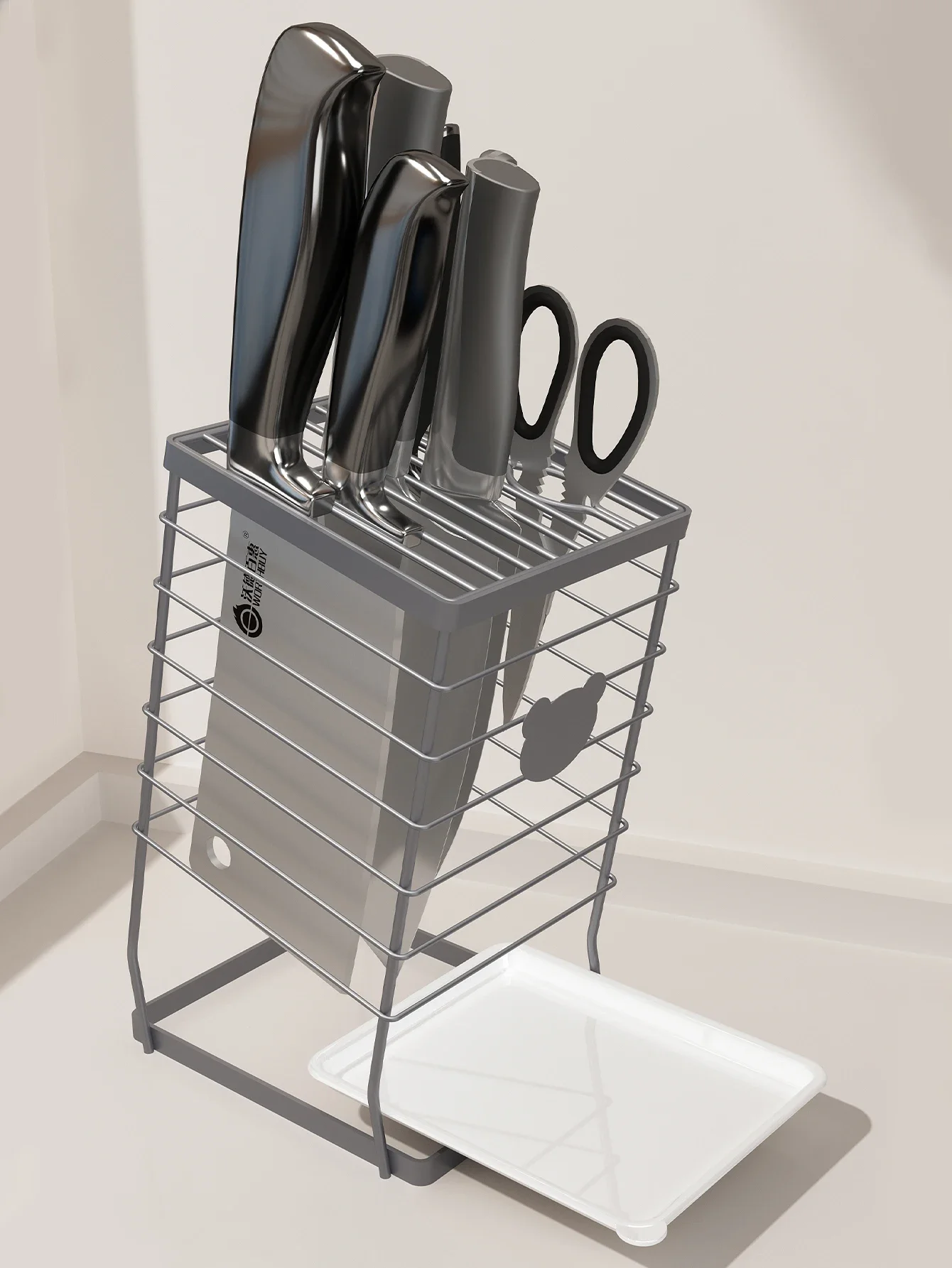 Universal Knife Organizer Stainless Steel Kitchen Drainage Vegetable Knife Holder Storage Rack With Detachable Drain Tray 4