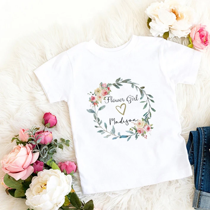 Personalised Flower Girl  Page Boy T-shirt Wedding Proposal Gift for Kids Bridal Party Wedding Day Children Wedding Tops