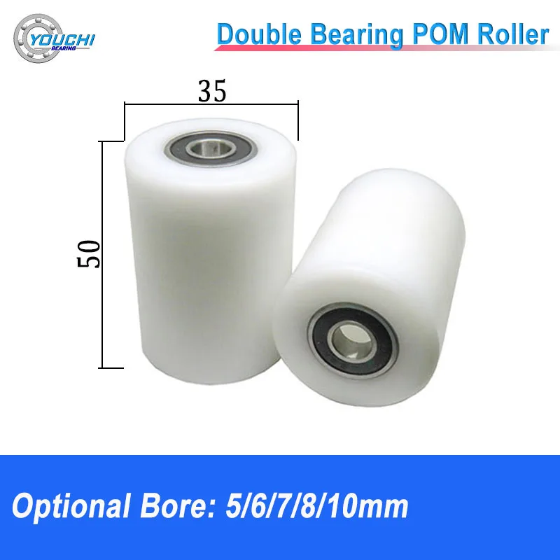 

4pcs OD 35mm Thickness 50mm 635 607 698 6800 Double Bearing POM Coated Flat Guide Wheel Polyoxymethylene Unpowered Belt Pulley