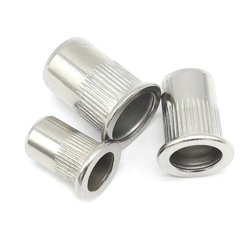 10/4/2pcs M3 M4 M5 M6 M8 M10 M12 Length 9mm-24mm 304 Stainless Steel Flat Head Cap Threaded Rivet Round Body Knurled Nut Insert