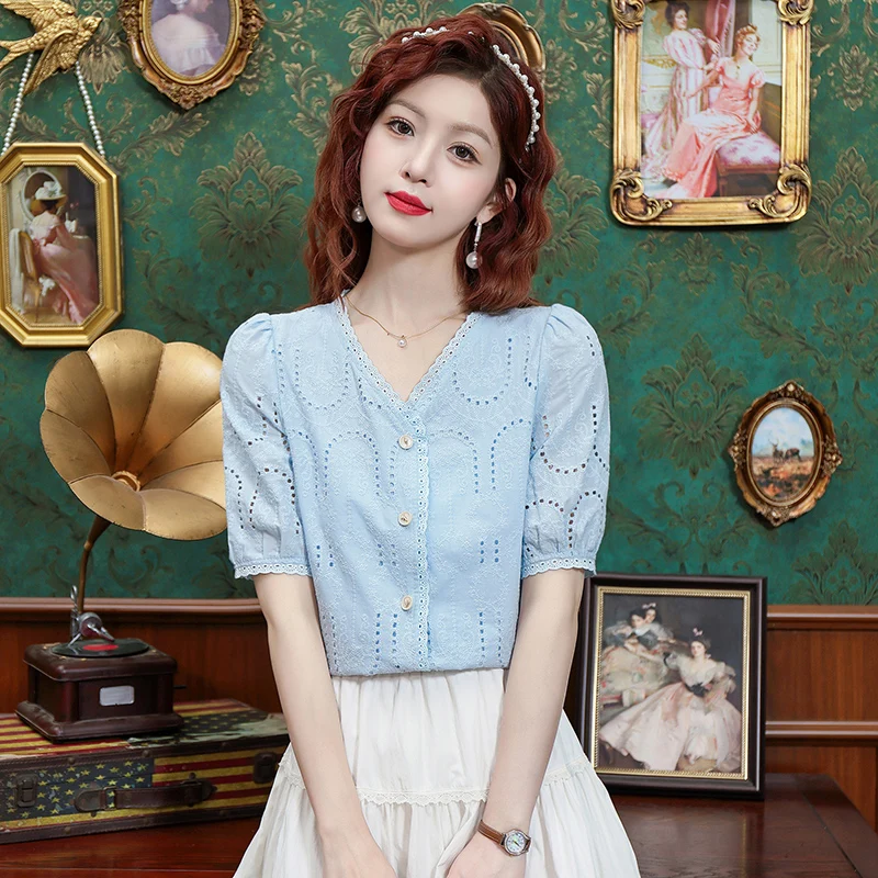 

ort Sve Lace irt Women's Summer New Small Size Embroidery Heavy Work ort Sle Top V-Ne Small irt Commute Sle ...