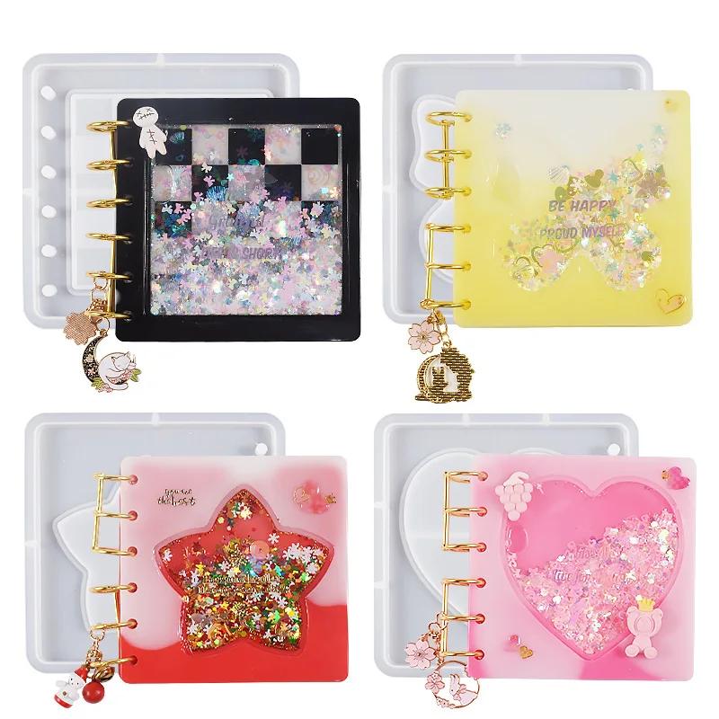 

Quicksand Notebook Silicone Casting Molds Butterfly Star Love Checkerboard Notebook Cover Epoxy Resin Mould DIY Crafts Jewelry