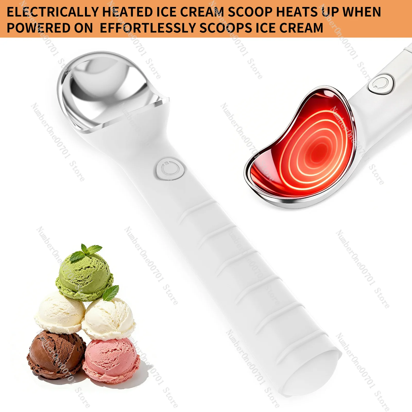 Self-Heating Ice Cream Scoop, Electric Warm Stainless Steel Ice Cream Spoon, Non-Stick Melting Scoop for Hard Ice Cream