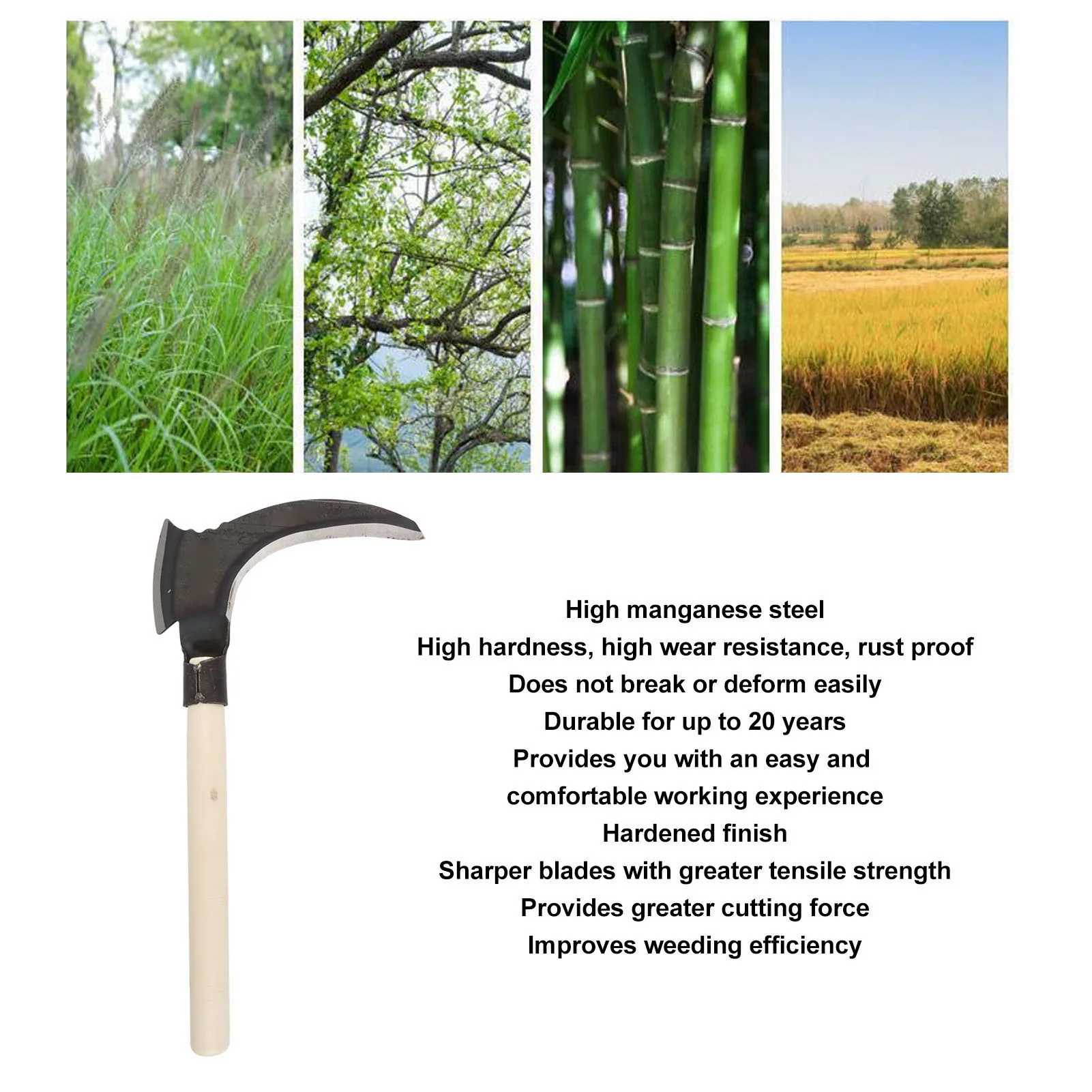 Handheld Sickle High Manganese Steel Double Scythe Multifunctional Mowing Cutting Trees Double Sickle for Gardening Tools