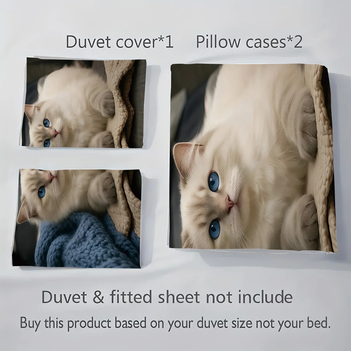 3pcs Cute Cartoon Kitten Printed Duvet Cover Set, 1 Duvet Cover+2 Pillowcases, Coreless, Soft and Comfortable, Machine Washable