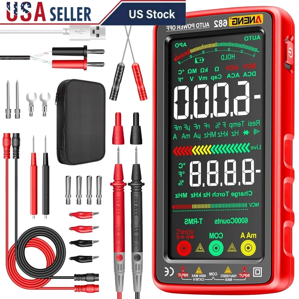 

6000 Counts TRMS Multimeter Color LCD Smart Meter Rechargeable AC DC Tester Resistance Voltage Current Temperature Continuity