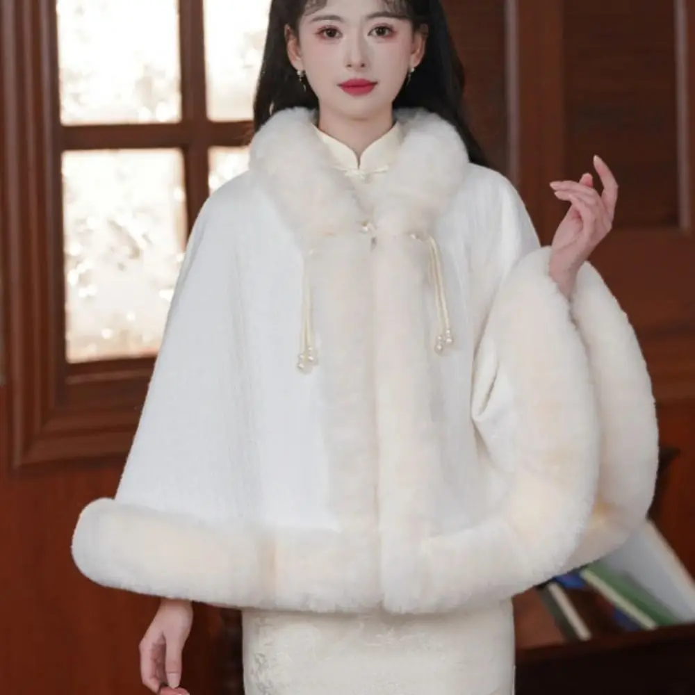 

Simple Thicken Chinese Style Cloak Elegant Wrap Women Knitted Cloak Shawl Short Winter Warm Cape Cheongsam Lolita