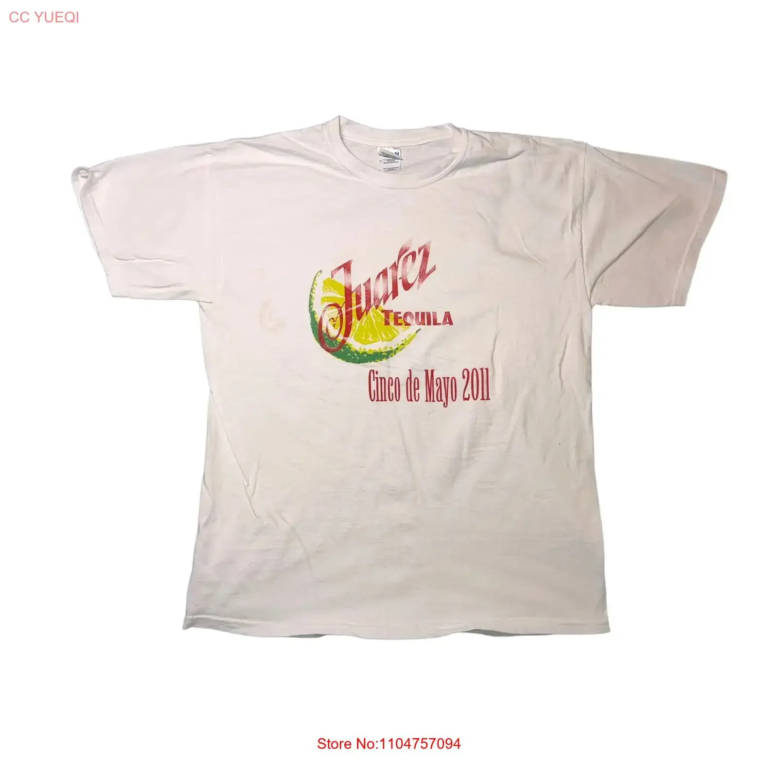 Camiseta Blanca Vintage Lavada EUC Juarez México Tequila Cinco de Mayo 2011 Talla L para Adulto, Cómoda y Casual para Uso Diario
