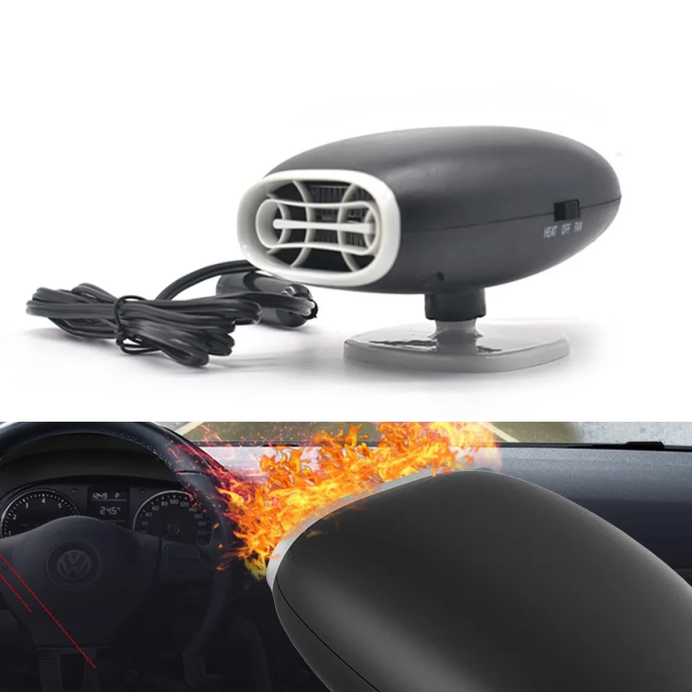 12V Portable 2 In 1 Car Heater Fan Electric Heating Warming Windshield Defroster Defogger With 360°Rotatable Base