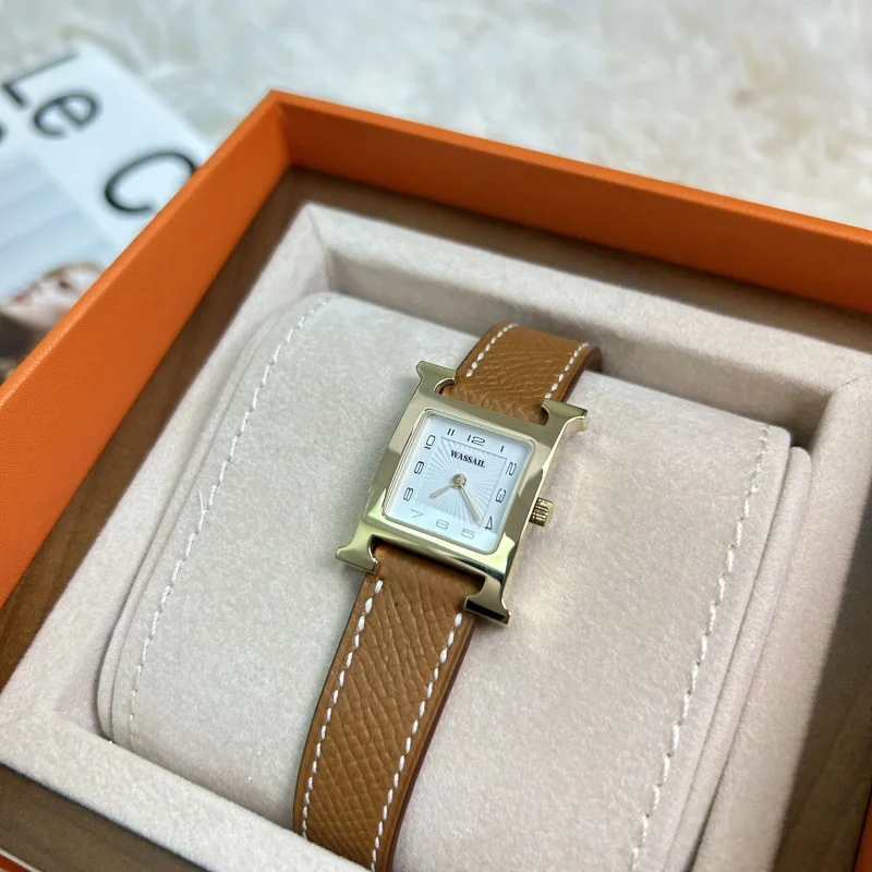 Reloj popular Aijia para mujer, pulsera con patrón de lichi, correa de tamaño pequeño, Cuadrado de dos pines, a la moda