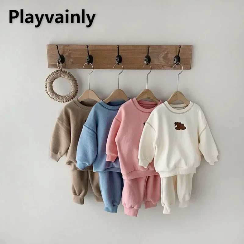

Korean Style Baby Girks Boys Cartoon Bear Pullover Sweatshirts+Jogger Pants Sweatpants Kids Sports Casual Set for Autumn A8220