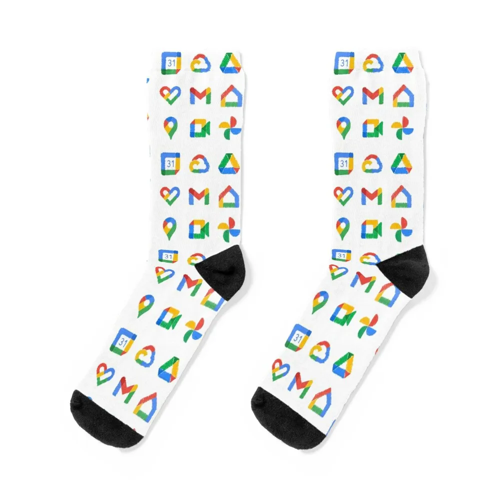 Icon pencil drawing Google Calendar, Google Cloud, Google Drive, Fit, Gmail, Home, Maps, Meet, Photos Services 9x Sticker Socks