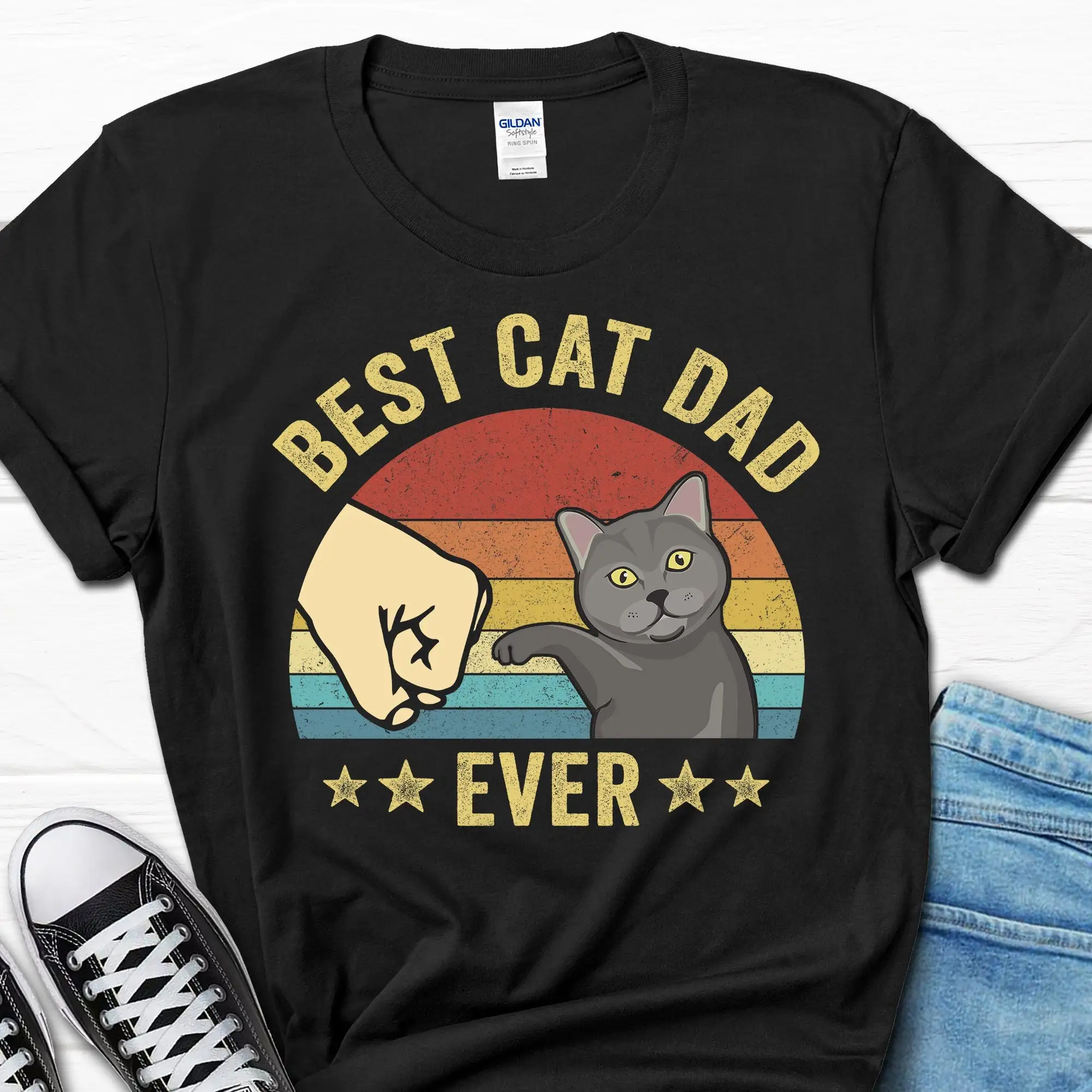 Best Cat Dad Ever T Shirt Father's Day Grey Owner Funny Men's Lover For Him