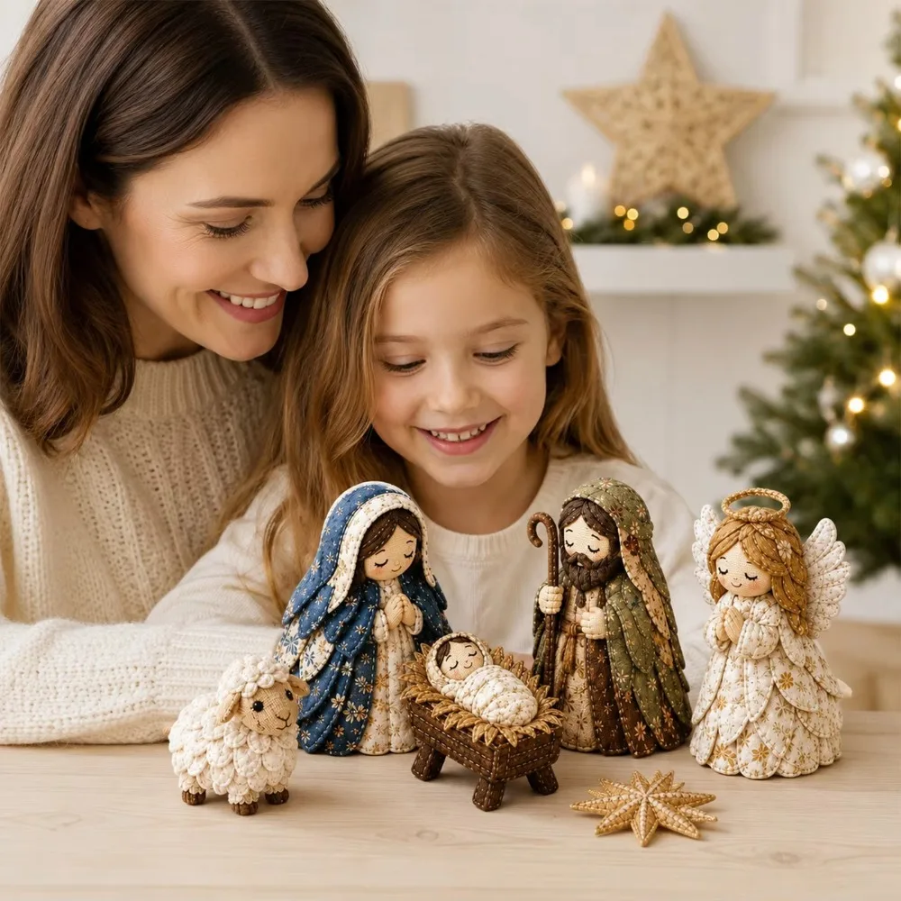 Pre-Cut Fabric Quilted Nativity Patchwork Kit with Assembly Guide Beginner Friendly Quilted Fabric Nativity Set Handmade DIY
