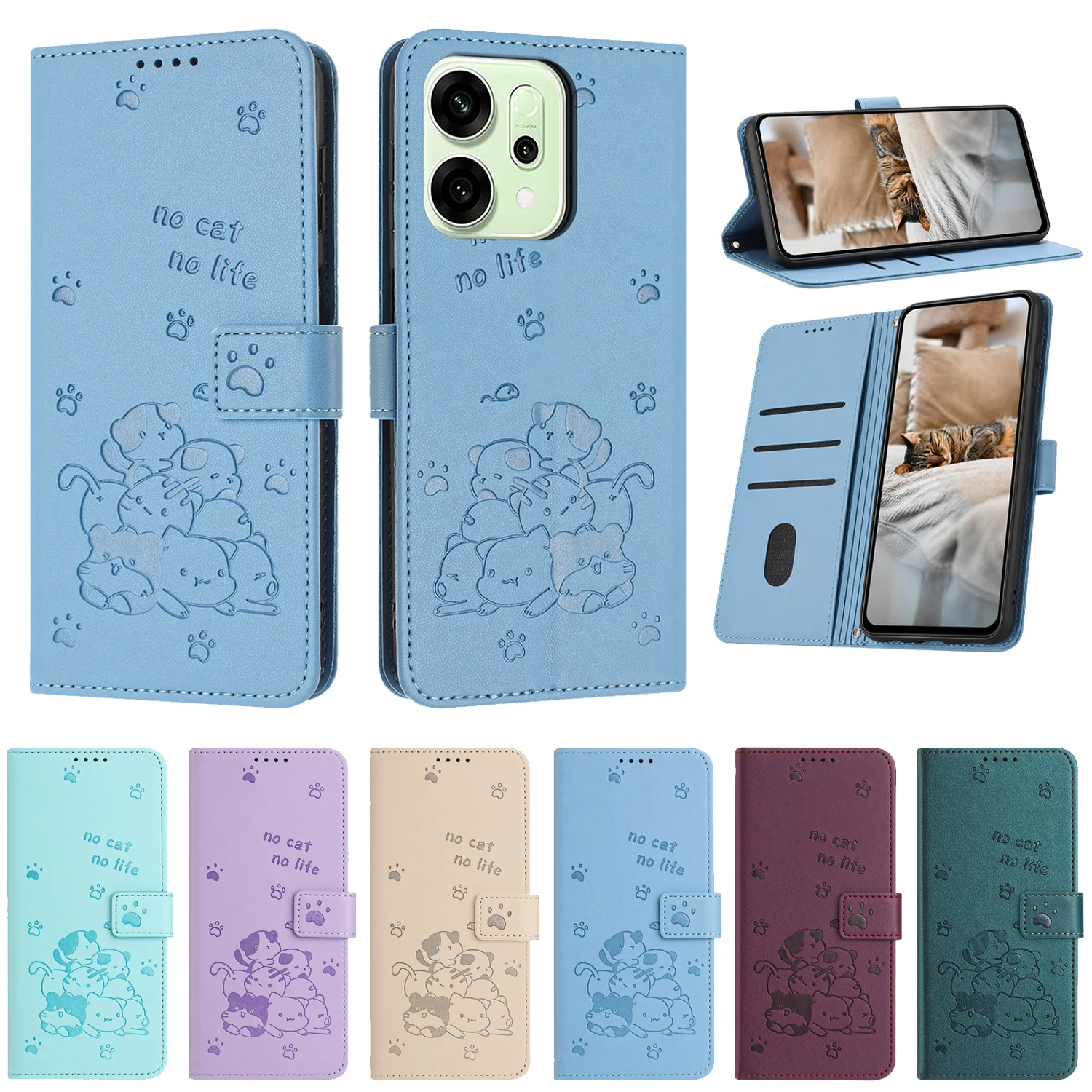 귀여운 고양이 디자인 가죽 폰 지갑 케이스 이미지