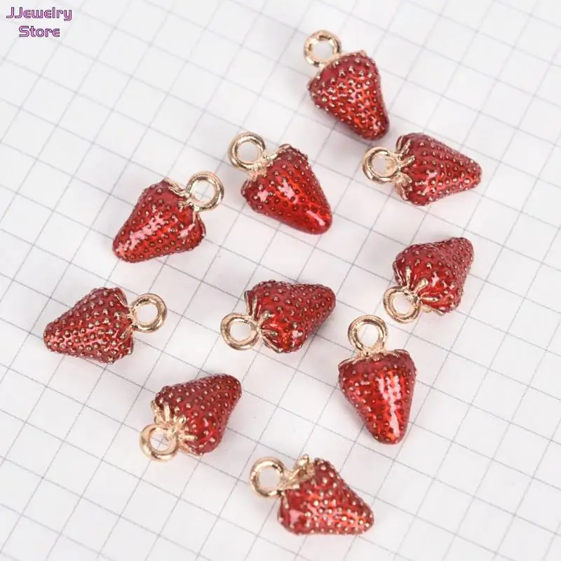 Fashion 10pcs 3D Simulation Strawberry Fruit Charms Pendant Beads DIY Bracelets Necklace Earrings For Women Jewelry Finding Gift