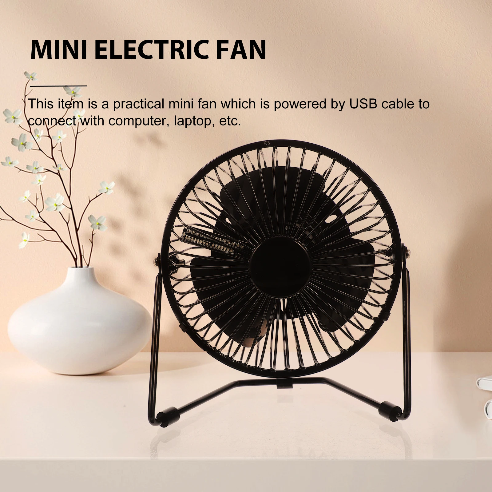 

USB Temperature Cooling Portable LED Black Mini Desktop Fan with 360 Degrees Rotation Noiseless for Computer