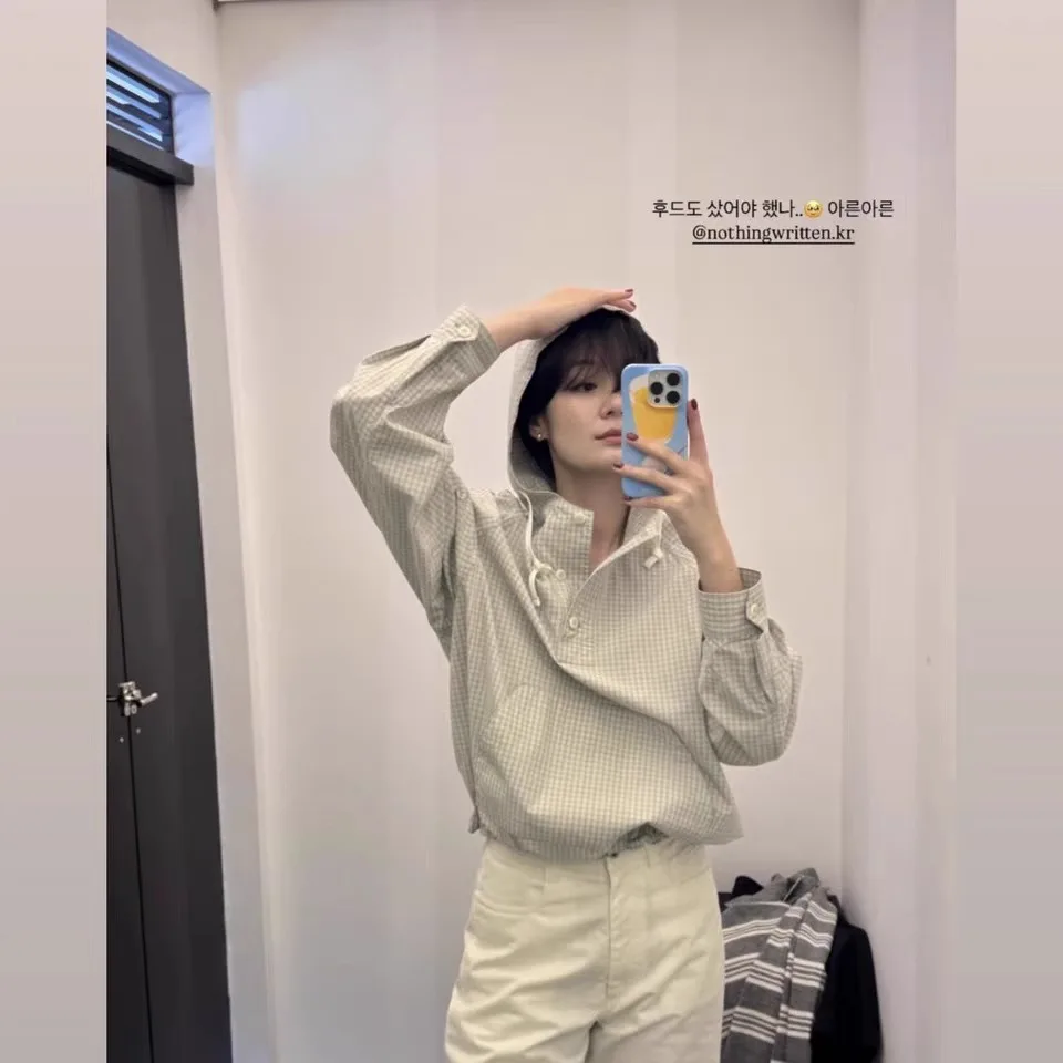 Sudadera con capucha a cuadros Street Sle, ropa de trabajo inspirada en Jaet, ajuste holgado, longitud Regular, capucha no desmontable, verano 2025, Faion para mujer