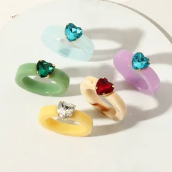 Colorful Transparent Resin Acrylic Crystal Rhinestone Simple Geometric Square Round Rings Set for Women Trendy Jewelry Gothic