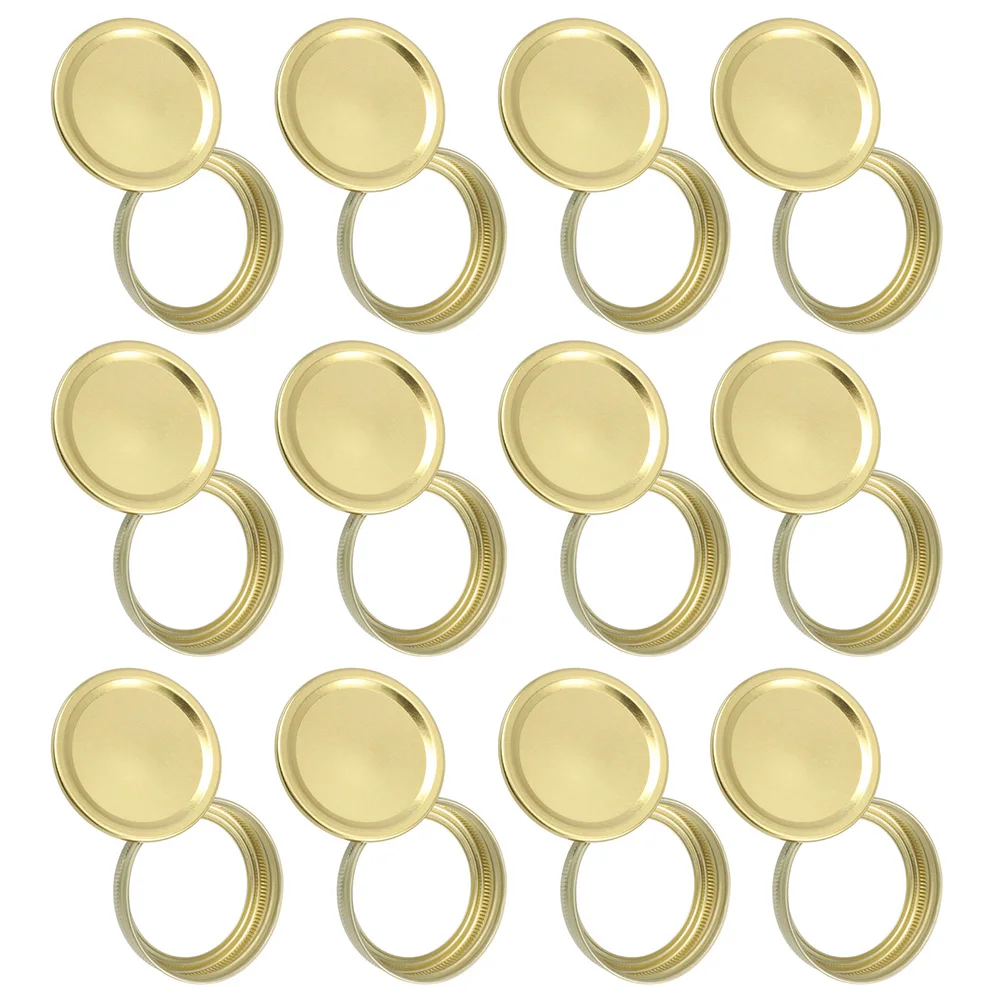 

1 set 70mm Wide Mouth Mason Jar Lids Stainless Steel Tinplate Golden 12 Caps 12 Rings Storage Canning Kitchen Bar