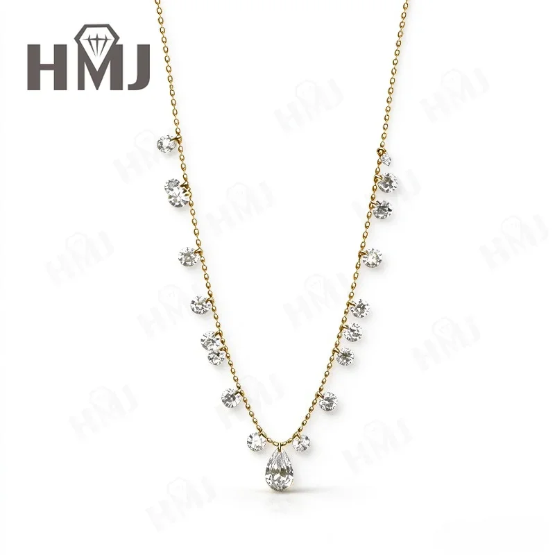 Diamond Pendant Necklace DEF VS 14K Gold Water Drop Cut Wedding Chain for Lady Wedding Party Luxury Jewelry Gift Elegant Charms