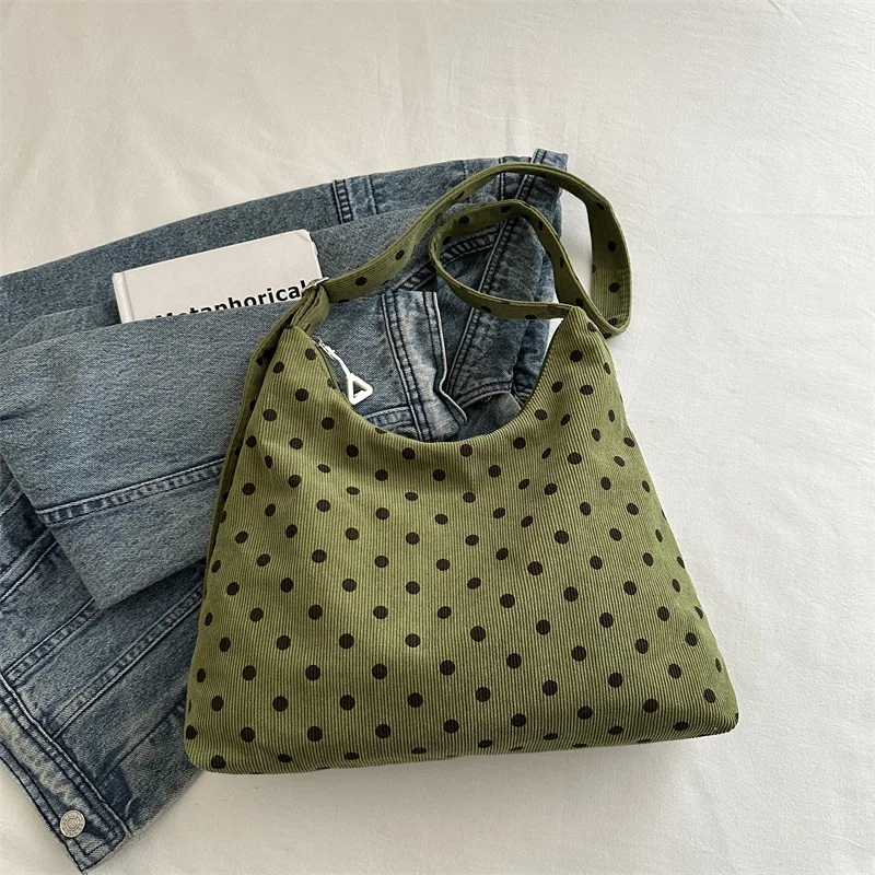 2026 Summer Polka Dot Tote Bag Large Capacity Girly Literary Shoulder Underarm Commuter Bag