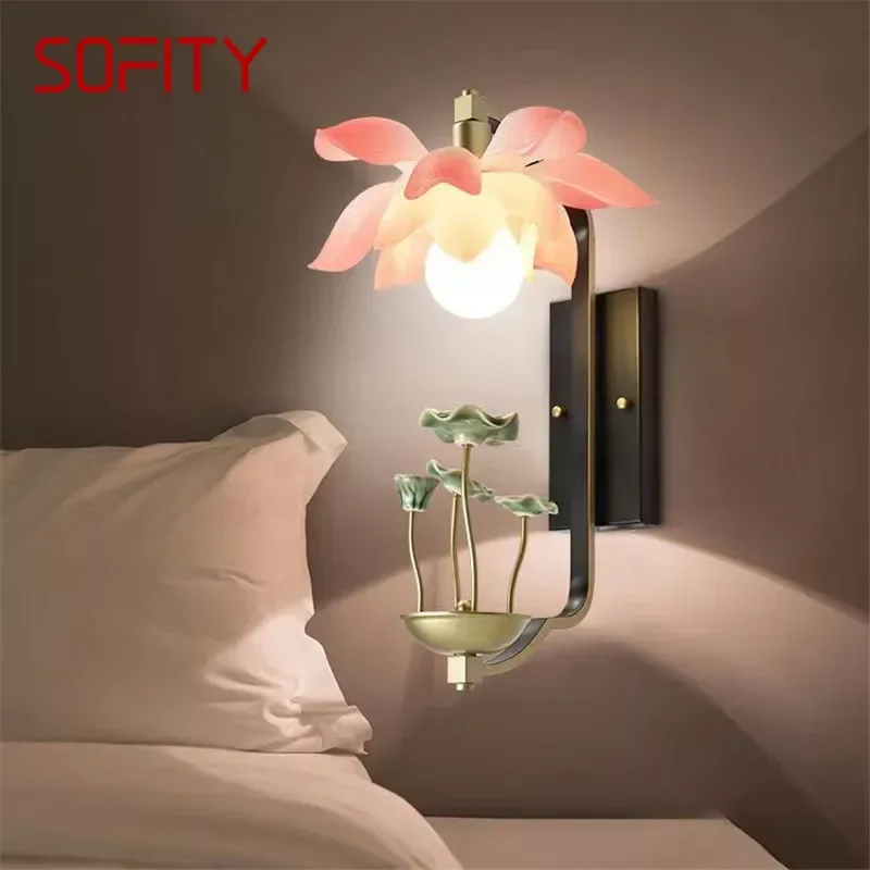 

SOFITY Chinese Style Wall Lamp Art Lotus Wall Lamp Originality Living Room Bedroom Tea Room Corridor Decorative Light