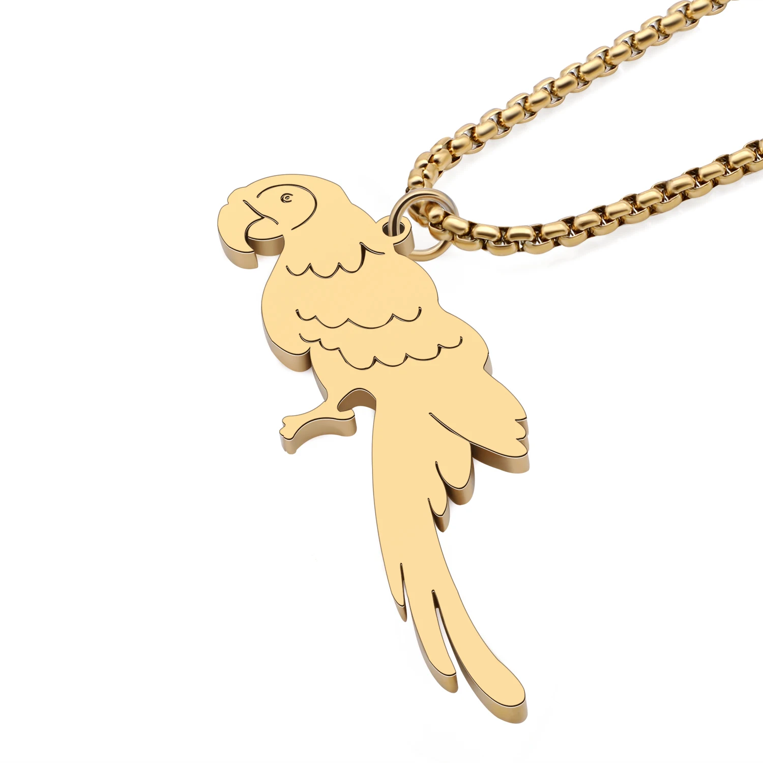 BONSNY Stainless Steel Cute Macaws Parrot Bird Necklace Pendant Chain Jewelry Plated Silver Gold For Women Kid Gifts