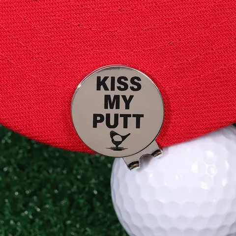 Kiss My Putt 골프 볼 마커, 마그네틱 모자 클립, 재미있는 실버 컬러 야구 모자, 금속 클립, 골퍼용 액세서리