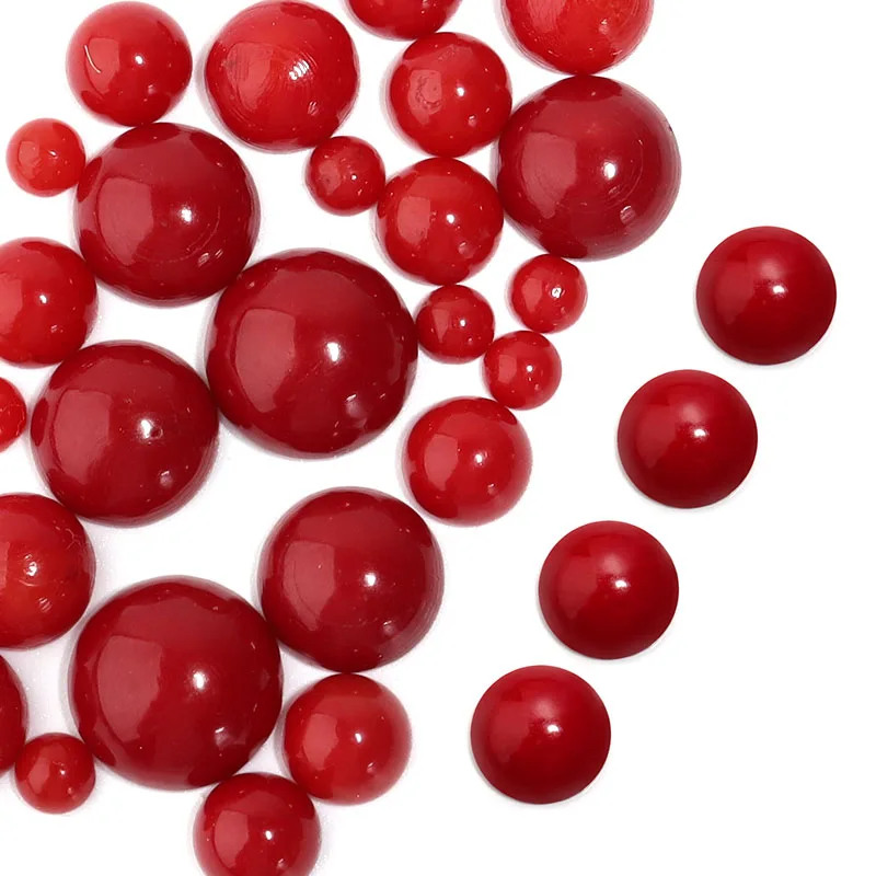 3-12mm Rote Koralle Runde Cabochons Perlen Flache Rückseite Naturstein Cabochon DIY Armband Ringe Charms Schmuck Machen Zubehör