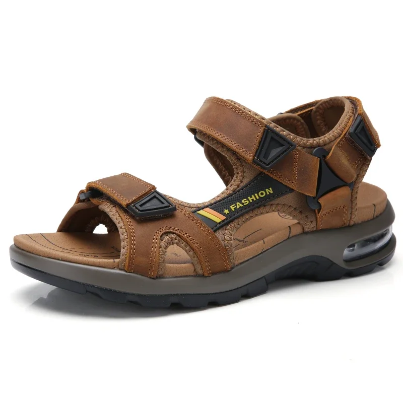 

2023 New Fashion Men's Sandals Summer Soft Beach Flip Flop Comfortable Genuine Leather Sandals Outdoor Men Roman Sandals Size 46