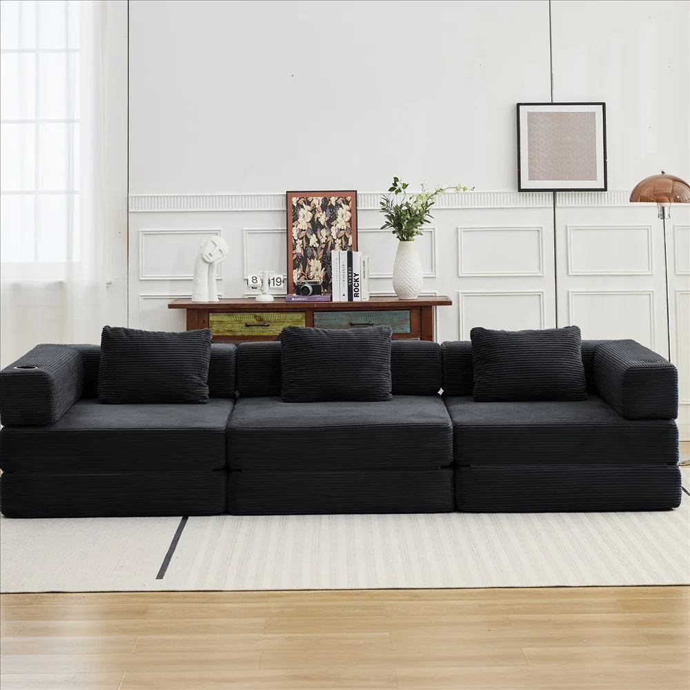 Cord-Modulsofa Frei Kombinierbare Wandelbare Eckcouch mit Getränkehaltern Übergroße Chaiselongue für Wohnzimmer – Detail 30