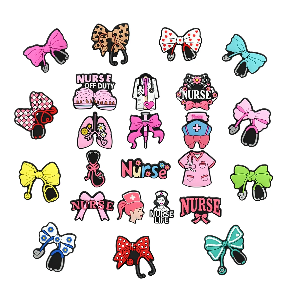 

11-192PCS Bow Medical Series Shoe Charms Garden Shoe Accessories Buckle Fit Clogs Decaration Sandals Decorate Doctor Xmas Gifts