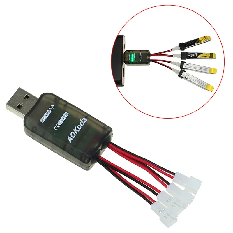 AOKoda CX405 4CH Micro USB Battery Charger MCPX  MOLEX JST  For 1S 3.7V Lipo LiHV 3.8V Battery High Quality For RC Helicopter