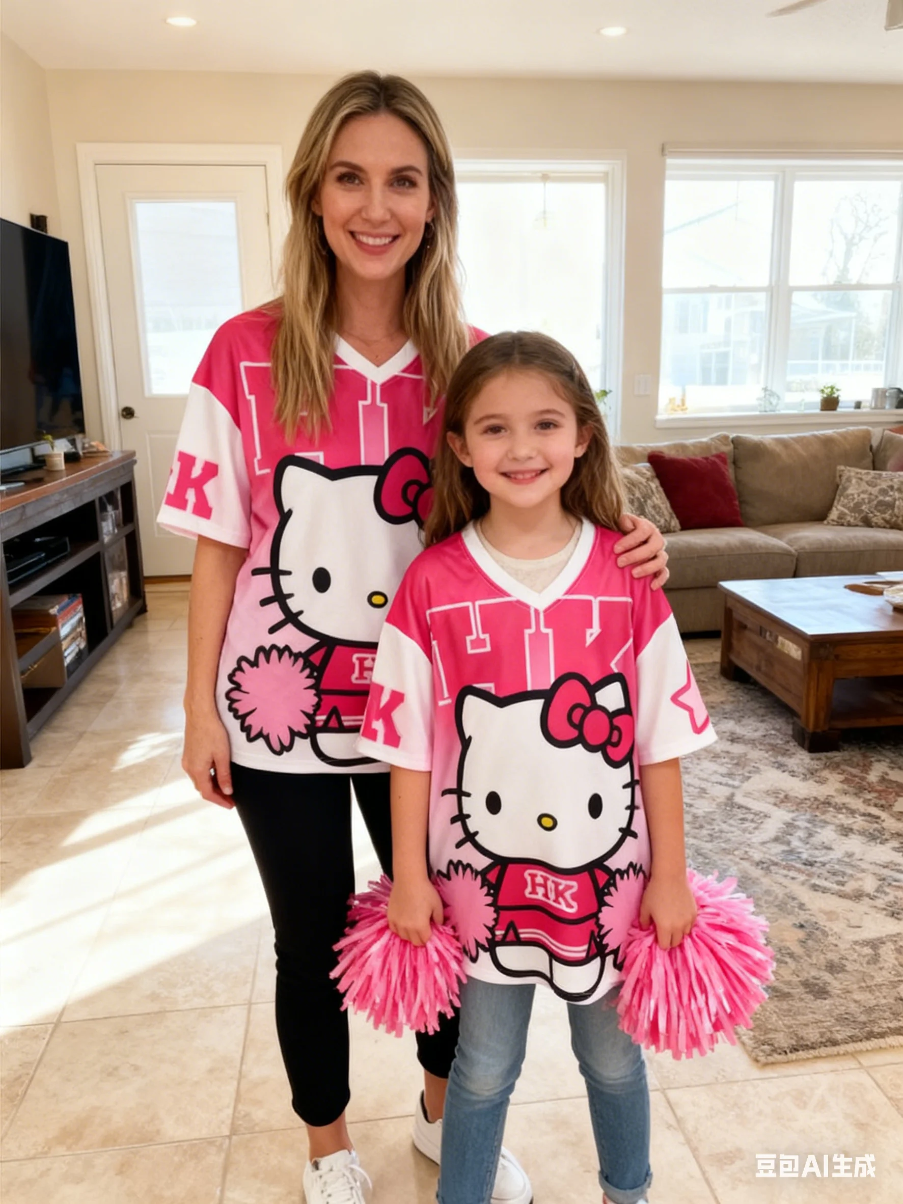 Neuer Stil Hello Kitty Damenmode Street Baseball Shirt Cheerleader Style Kinder Sommer Kurzarm Sport T-Shirt