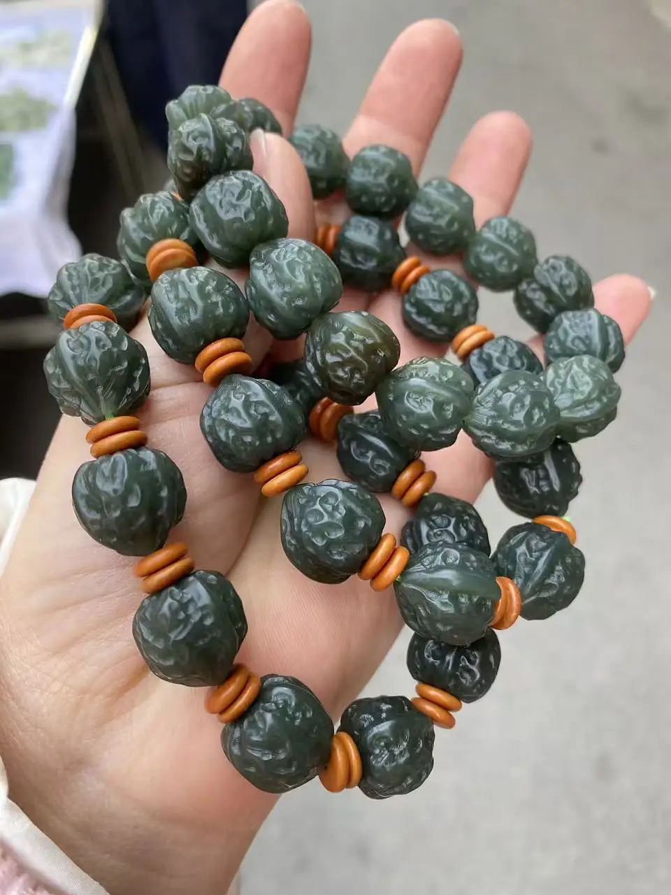 Natural Hetian Jade hand carving walnut shell Bead Bracelet Nephrite Bracelet jade Fine jewelry bracelets With certificate