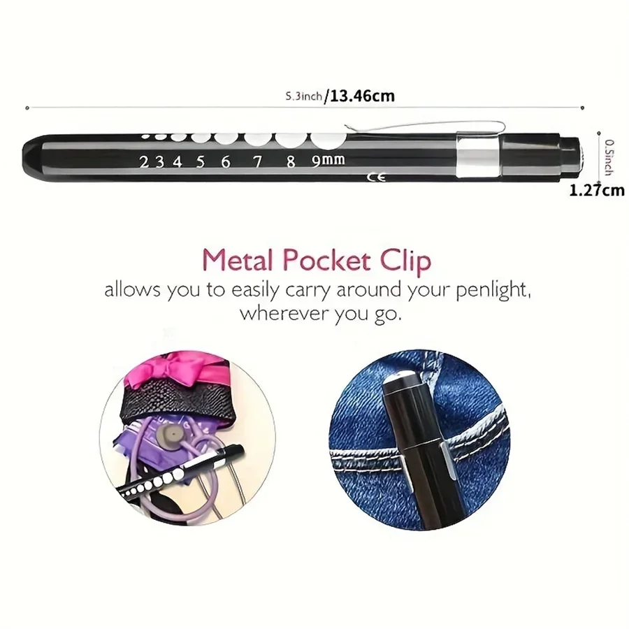 Oral Xamination Pen Light, Pen Flashlight, Pupil Examination Pen Light, Medical Pen Light with Pupil Gauge and Ruler