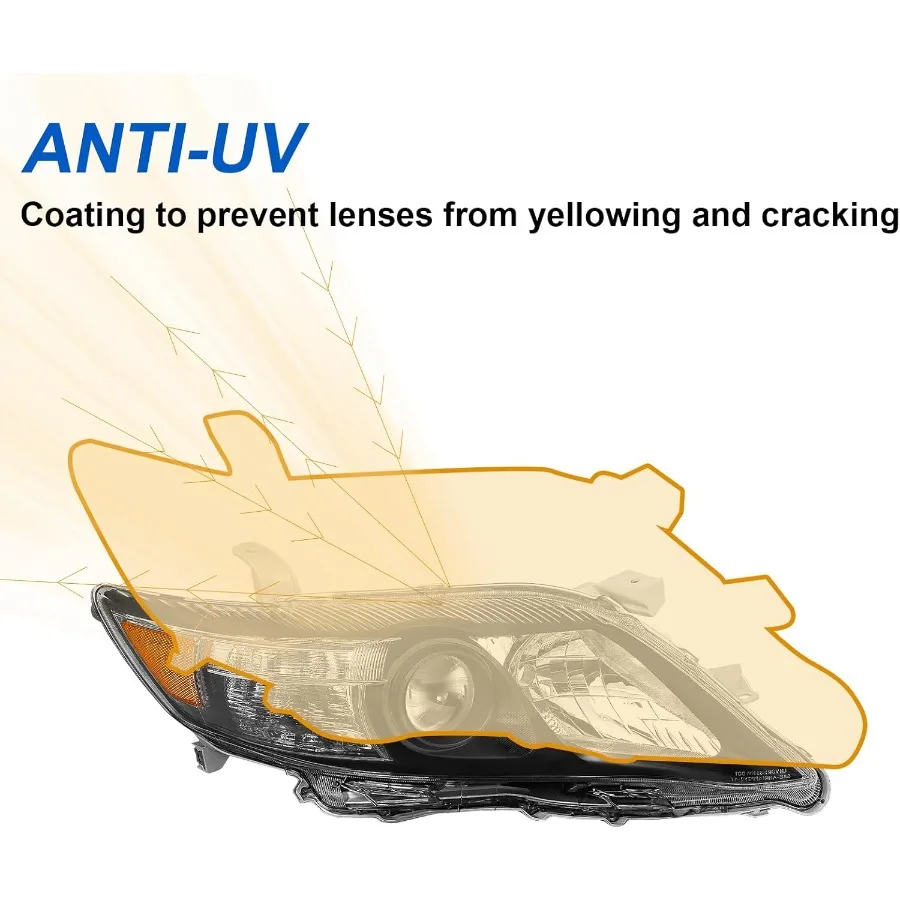 استبدال مجموعة مصابيح أمامية لعام 2010 كامري 2011 كامري 10 كامري 11 كامري كشافات كشافات الولايات المتحدة نموذج مدمج فقط اليسار والري #5